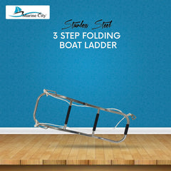 Marine City 3-Step Folding Boat Ladder – 304 Stainless Steel, Anti-Slip Steps