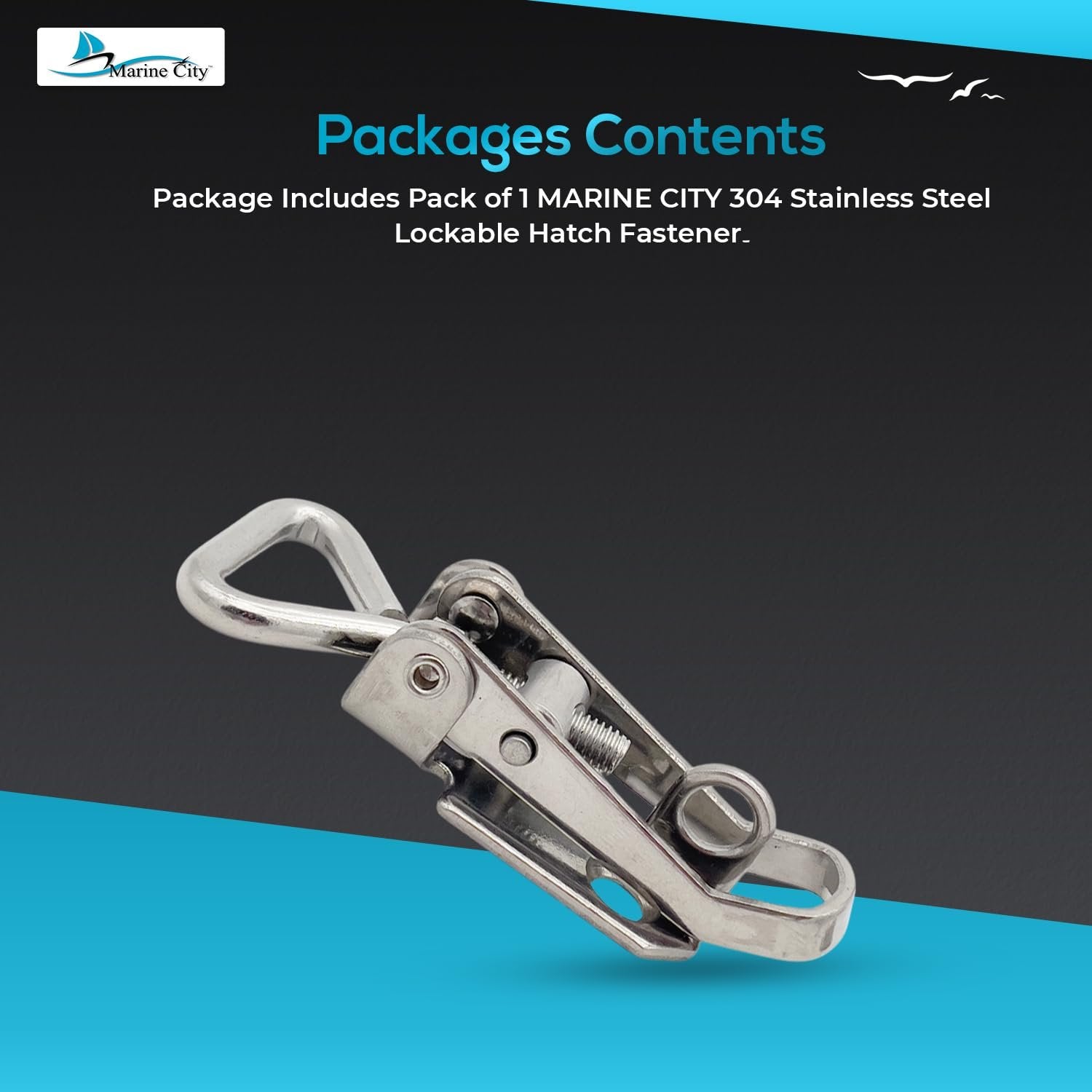 Marine City Lockable Hatch Fastener – 304 Stainless Steel, Adjustable 2.6–3” MARINE CITY