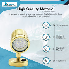 Marine City Brass Swivel Head Cabin Reading LED Light – Adjustable MR16-3W, 12V