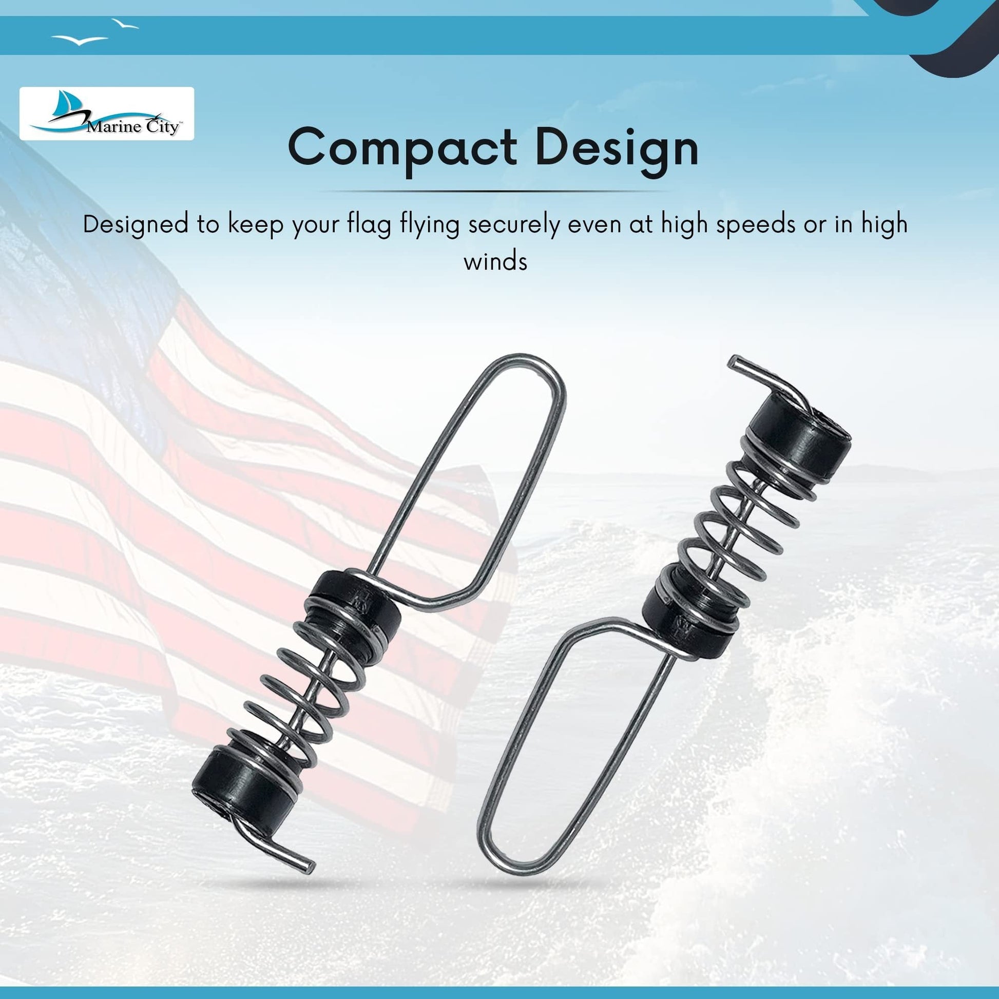 Marine City Antenna Halyard & Outrigger Flag Clips 304 Stainless Steel (2 Pcs) Marine City