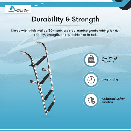 Marine City 2+2 Step Foldable Boarding Ladder – 304 Stainless Steel Boat Ladder Marine City