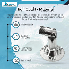 Marine City 180° Adjustable Swivel Tall Antenna Base – 316 Stainless Steel