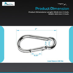 Marine City 316 Mosquetón/gancho de clip de acero inoxidable de 2 pulgadas para escalada, pesca, senderismo (4 piezas)