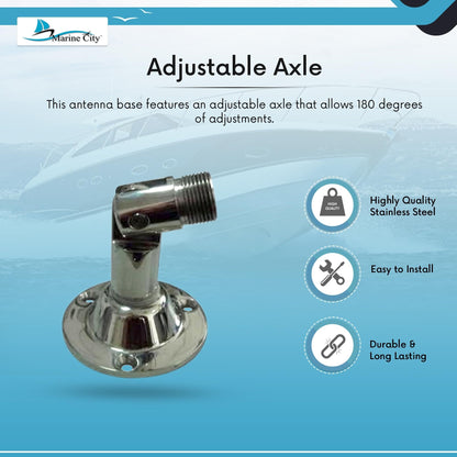 Marine City 180° Adjustable Swivel Tall Antenna Base – 316 Stainless Steel MARINE CITY