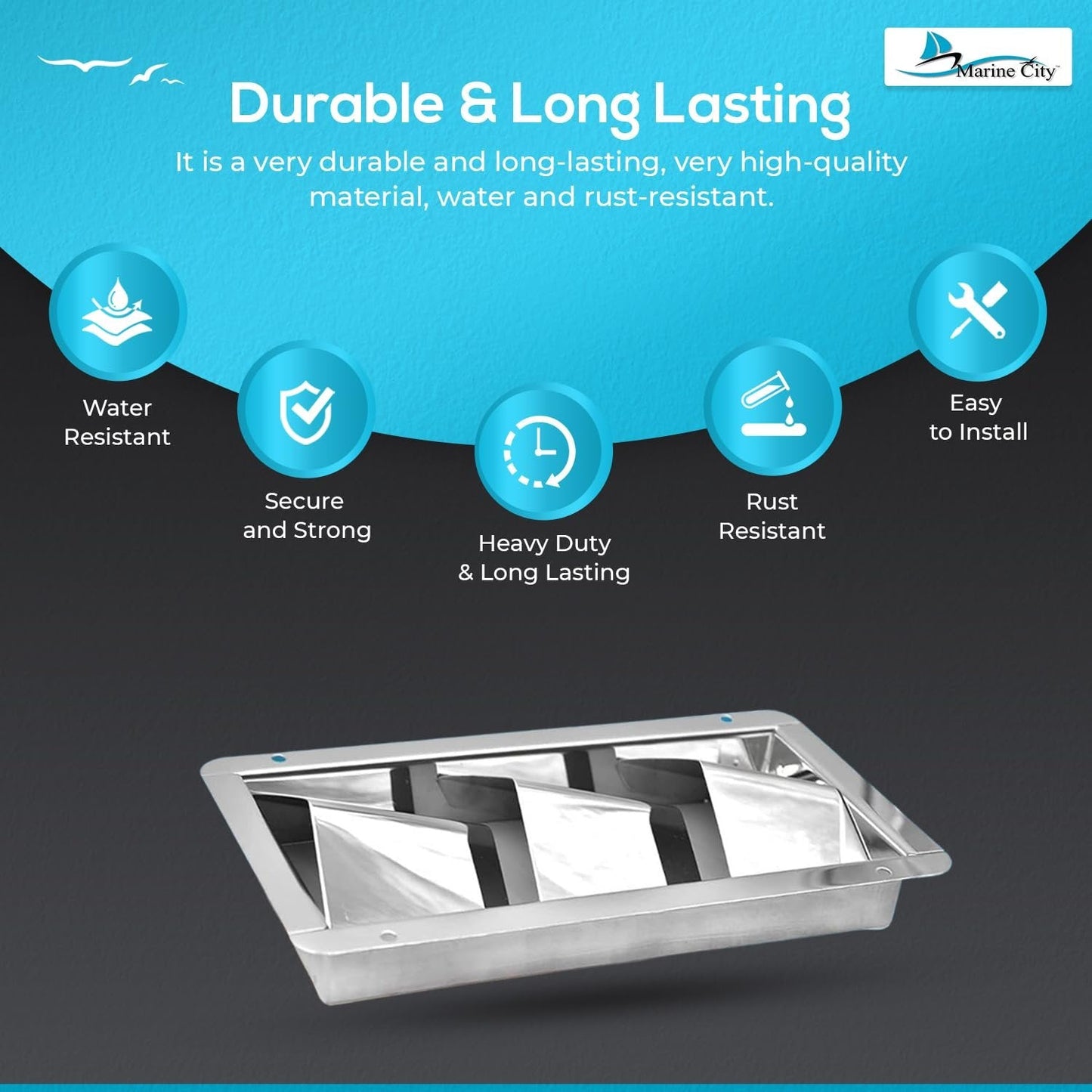 Marine City Stainless Steel 3-Slot Louvered Vent – Mirror Finish, 8-1/4” Length Marine City