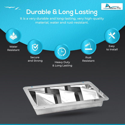 Marine City Stainless Steel 3-Slot Louvered Vent – Mirror Finish, 8-1/4” Length Marine City
