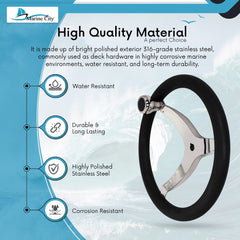 MARINE CITY 3-Spoke Steering Wheel with Knob – 13-1/2” 316 Stainless Steel