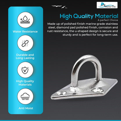 Marine City U-Shaped Pad Eye – Polished Stainless Steel, 2-3/8 x 1-1/2", (2 Pcs) Marine City Hardware