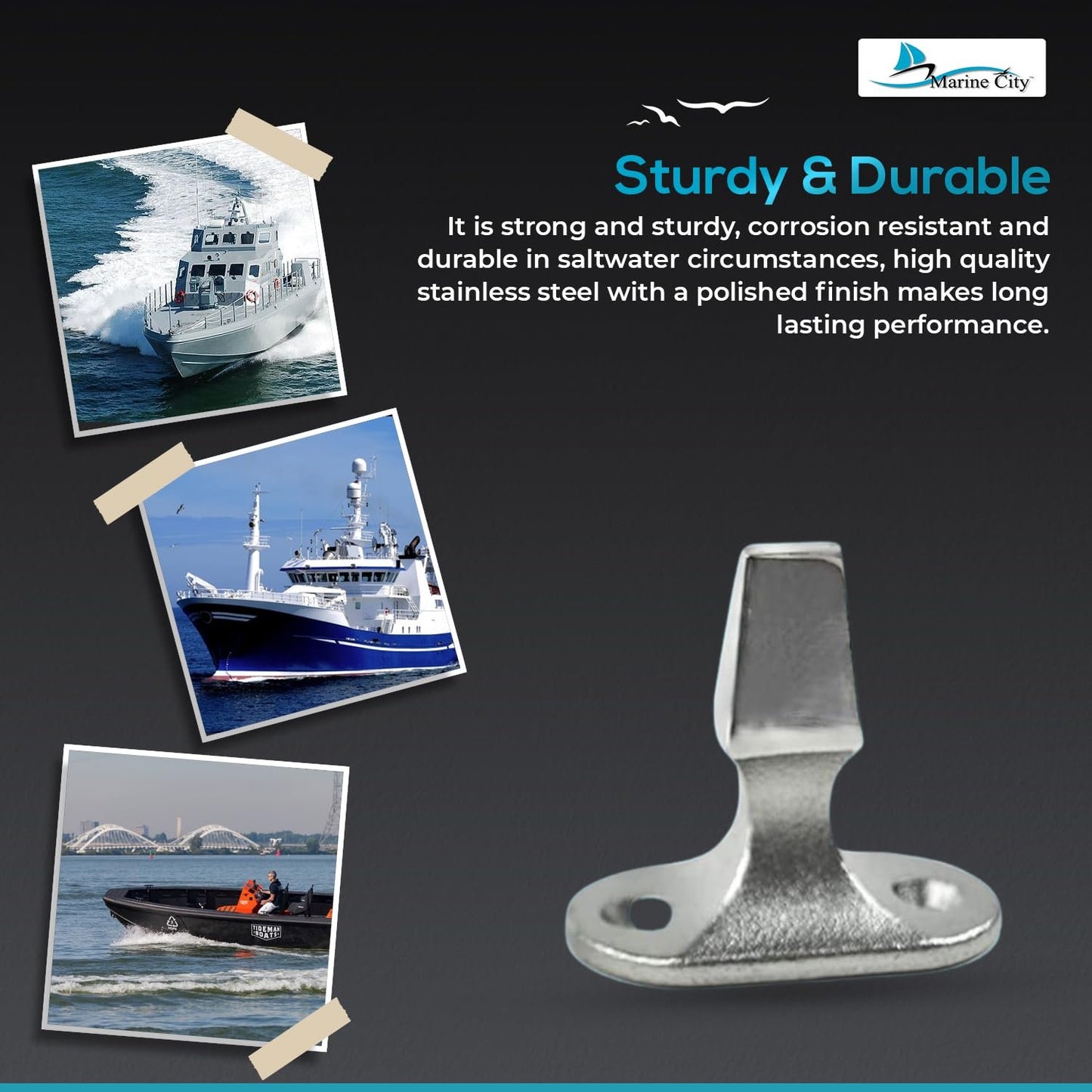 Marine City Tope de puerta de acero inoxidable y soporte para barco, RV (altura: 1-5/8") (M)