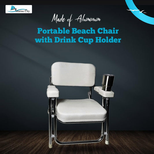 Marine City Aluminum Folding Deck Chair Cushioned Foam Seat with Drink Cup Holder MARINE CITY