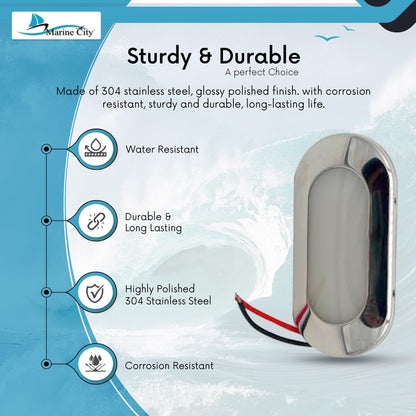 MARINE CITY IP66 LED Oval Courtesy Light – 24V 1.5W, Stainless Steel, Waterproof MARINE CITY