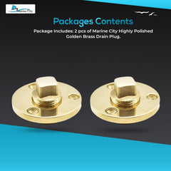 Marine City Golden Brass Drain Plug – Rust-Resistant, Fits 1” Diameter Hole