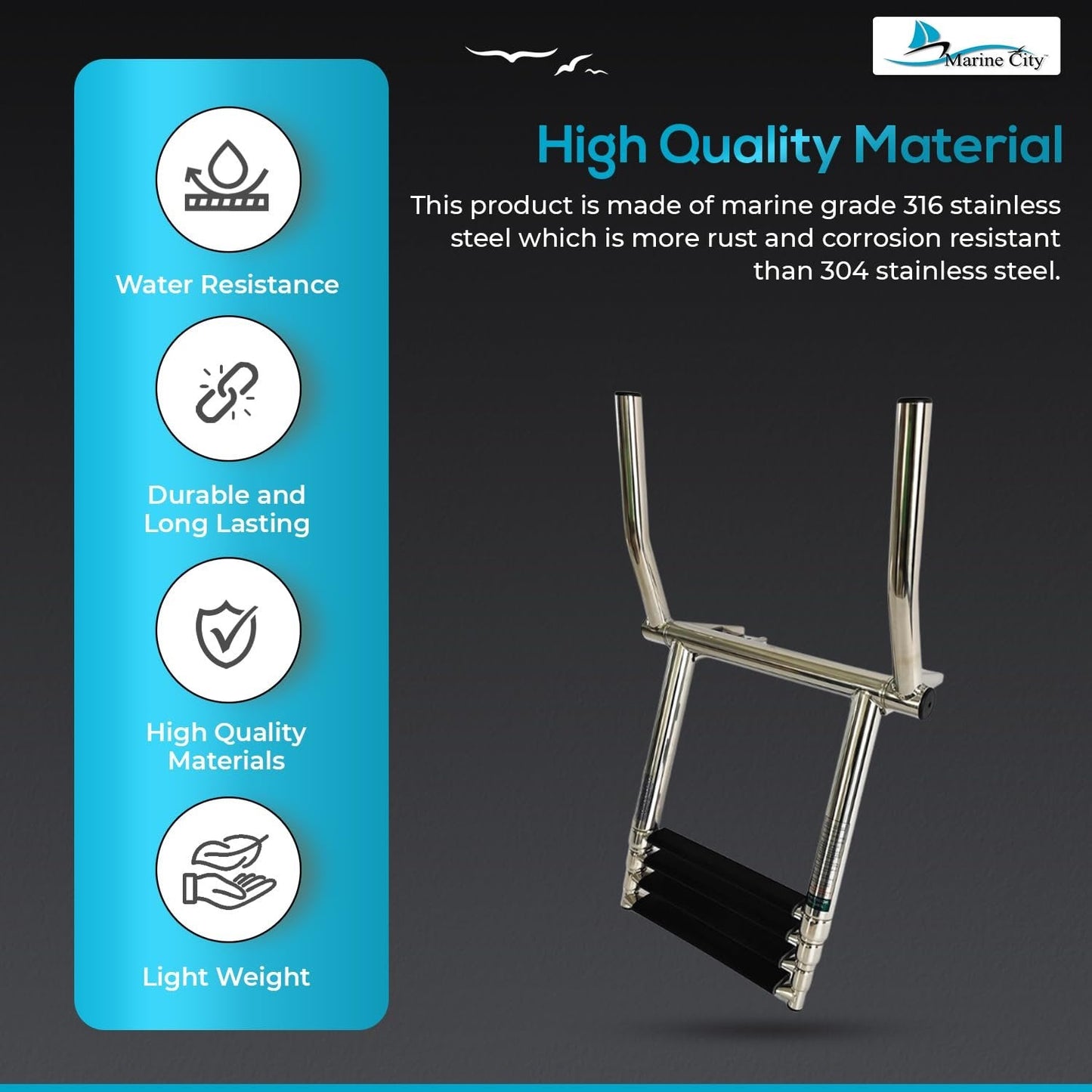 Marine City 316 Stainless Steel 4-Step Telescoping Over-Platform Ladder MARINE CITY