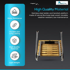 Marine City Stainless Steel 2-Step I/B Swim Teak Platform Ladder – Durable