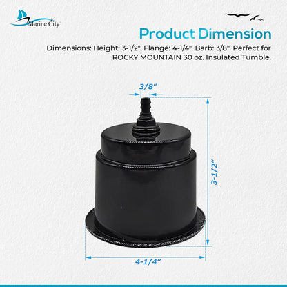 Marine City Black Closeable Plastic Cup Holder with Drain – Flush Mount Design