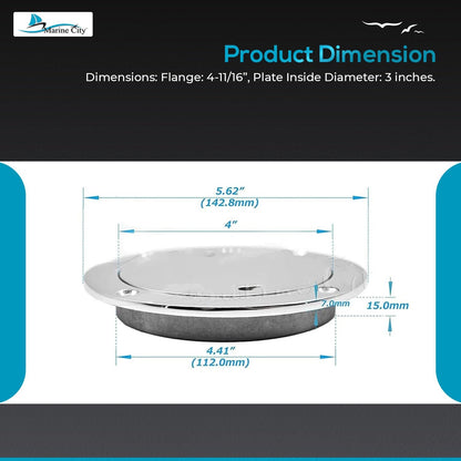 Marine City 4 inches Round 316 Stainless Steel Inspection Deck Plate for Boat
