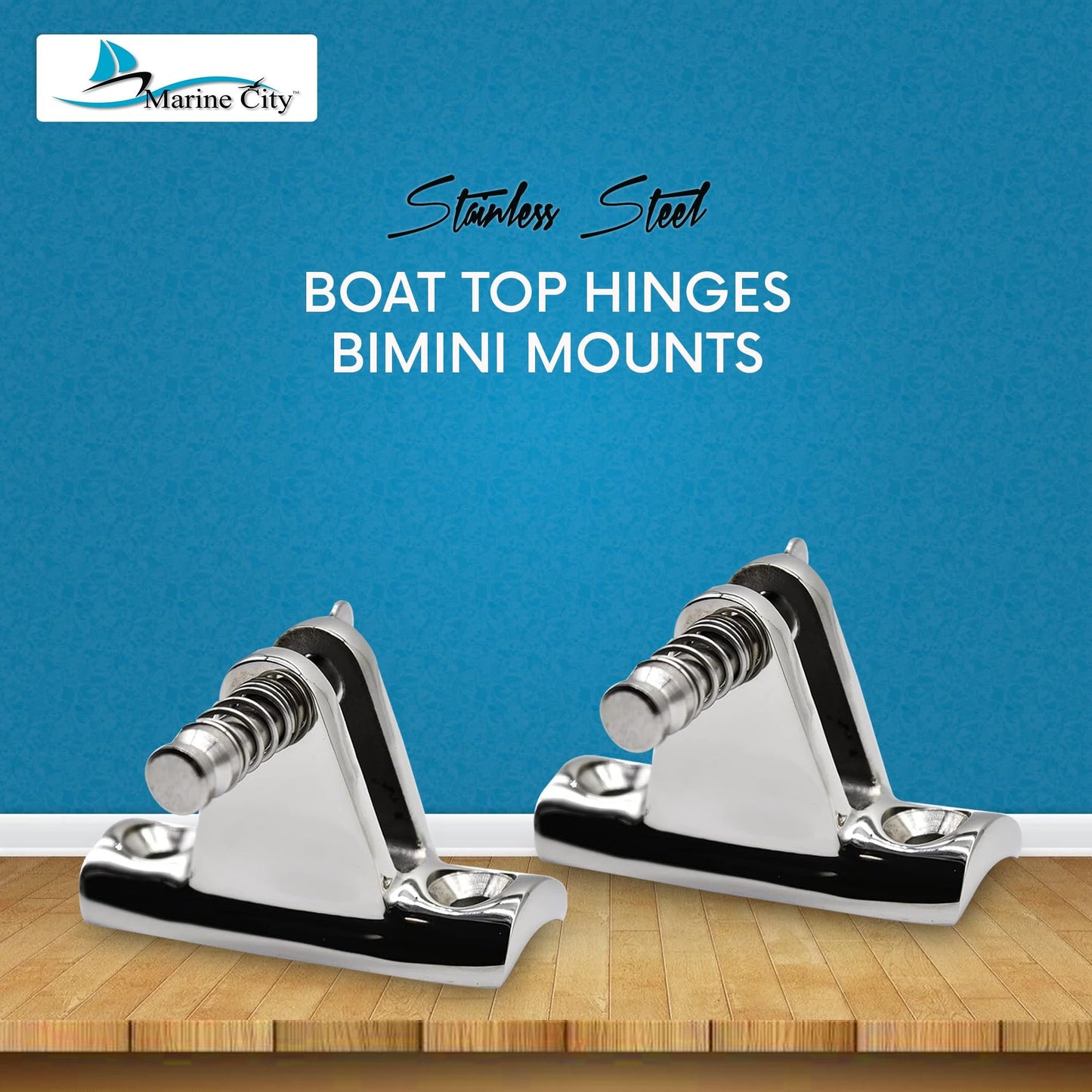 MARINE CITY 316 Stainless Steel Bimini Top Deck Hinge 90° Concave Base (2 Pcs)