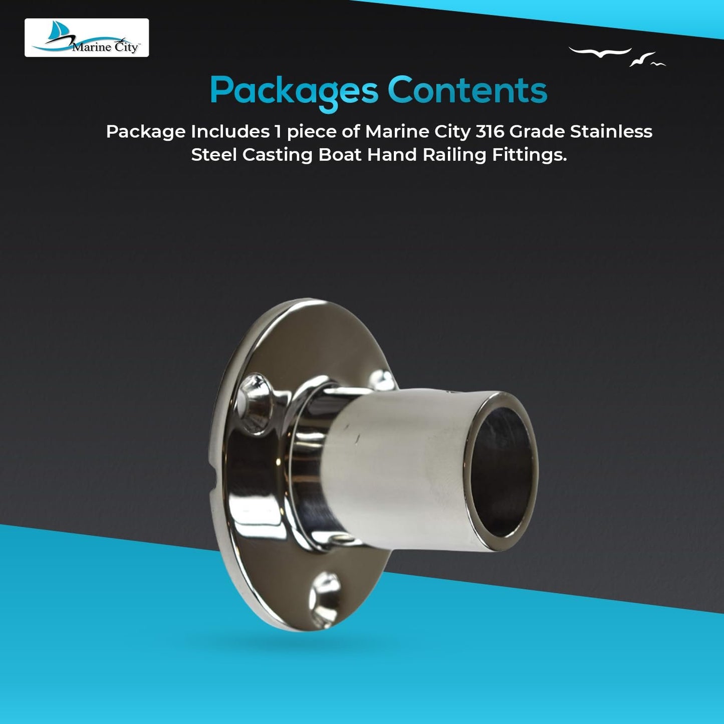 Marine City 316 Stainless Steel Boat Hand Railing Fittings – 1” Round Base