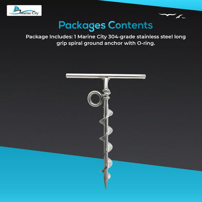 Marine City Spiral Ground Anchor with O-Ring – 304 Stainless Steel, Durable Marine City