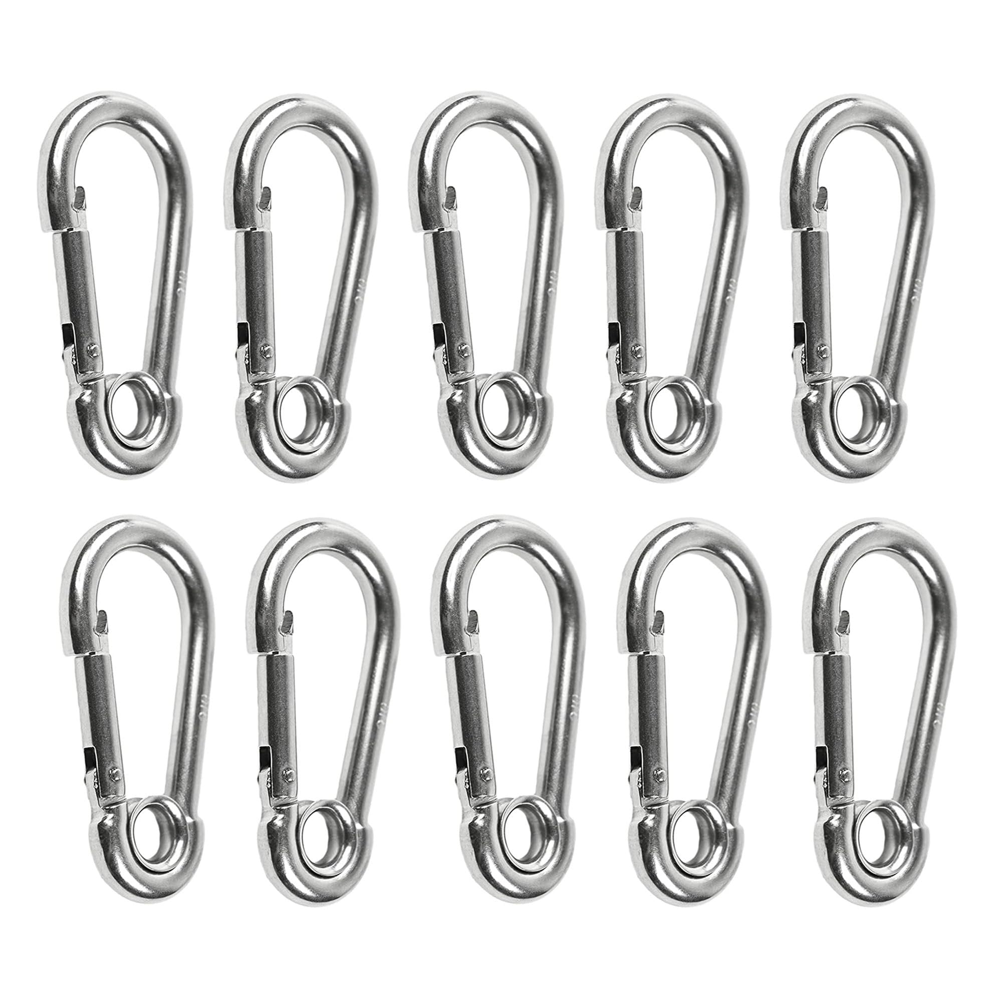 Marine City Carabiner Clip Snap Hook with Ring, 3-1/8” Stainless Steel (10 Pcs)