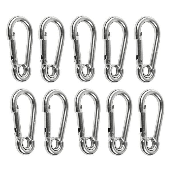 Marine City Carabiner Clip Snap Hook with Ring, 3-1/8” Stainless Steel (10 Pcs)