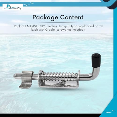 Marine City Perno de barril con pestillo de resorte de acero inoxidable de 5 pulgadas con soporte para yates, puertas de remolque, puerta de cobertizo, garaje (1 unidad)