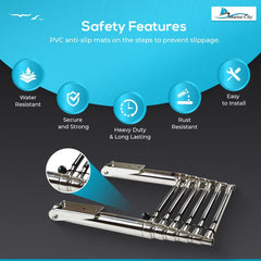MARINE CITY Escalera de baño de 6 escalones telescópica marina de acero inoxidable resistente