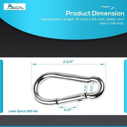 Marine City Carabiner Clip Snap Hook 2-3/4" – Stainless Steel, Durable (4 Pcs)