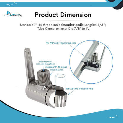 Marine City 316 Stainless Steel Antenna Ratchet Rail Mount with Handle Marine City
