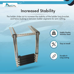 Marine City 4 Step Telescoping Boat Ladder Over Platform Slide – Stainless Steel