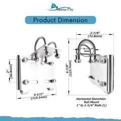 Marine City Horizontal Stanchion Rail Mount Anchor Bracket (for 1” to 1-1/4“ Rails)