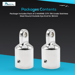 Marine City 316 Stainless Steel Round Outside Eye End for Bimini Top (Pack of 2)