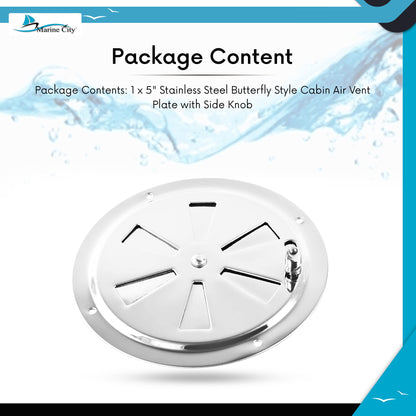 Marine City 5” Stainless Steel Round Louver Vent Cover – Butterfly Air Vent