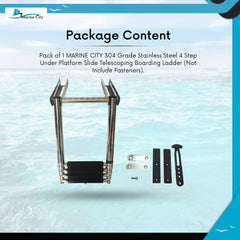 Marine City Stainless Steel 4-Step Under Platform Telescoping Boat Ladder