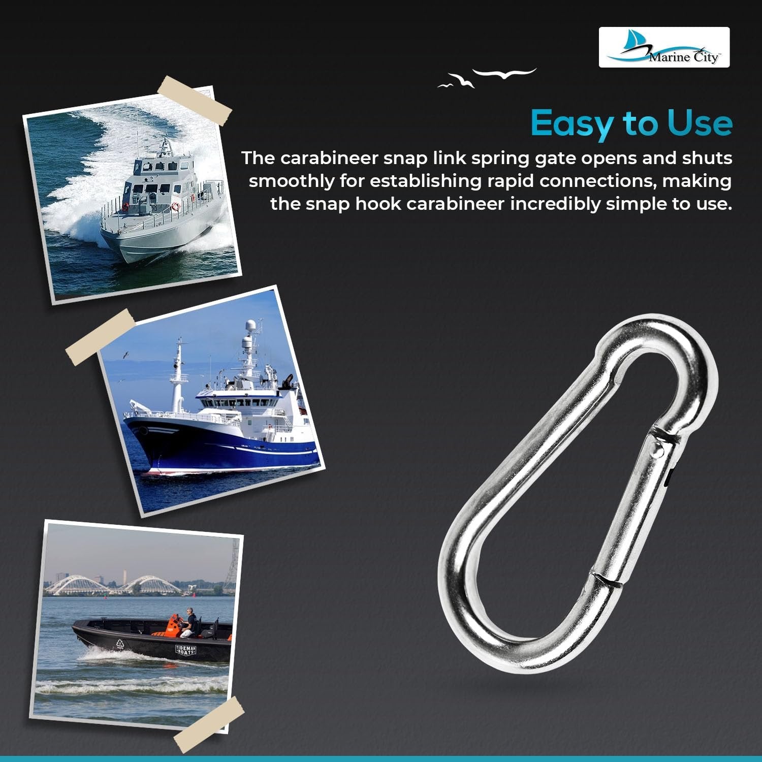 Marine City Carabiner Clip Snap Hook 2 Inches – 316 Stainless Steel, Durable MARINE CITY