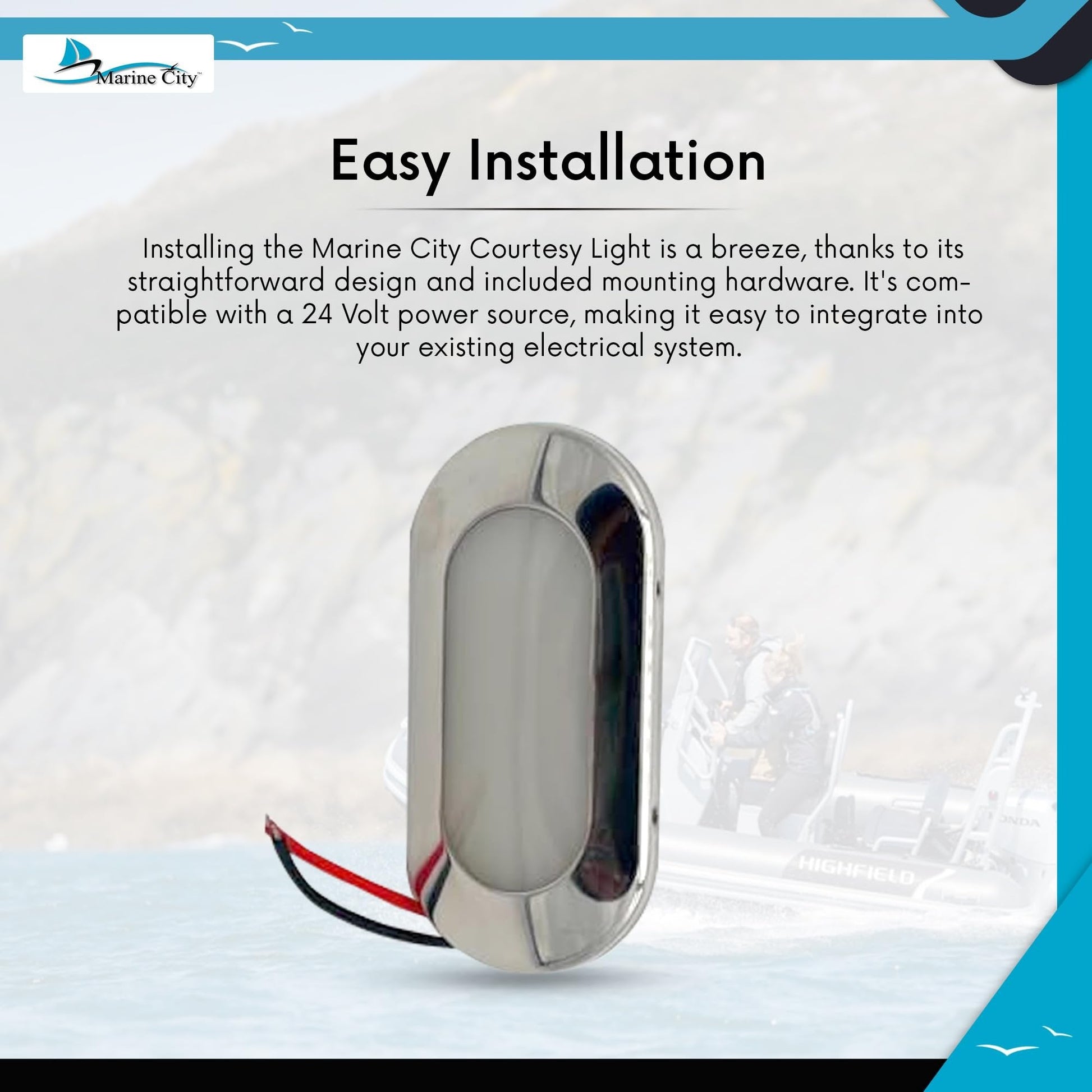 MARINE CITY IP66 LED Oval Courtesy Light – 24V 1.5W, Stainless Steel, Waterproof MARINE CITY