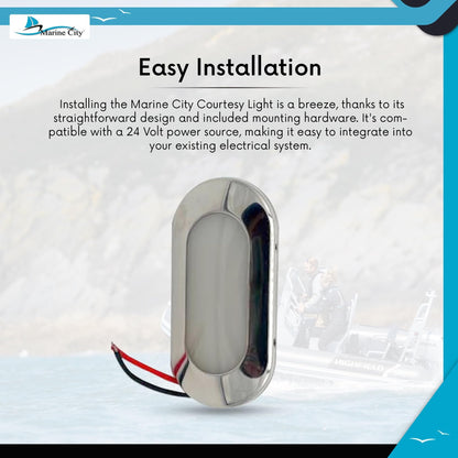 MARINE CITY IP66 LED Oval Courtesy Light – 24V 1.5W, Stainless Steel, Waterproof MARINE CITY