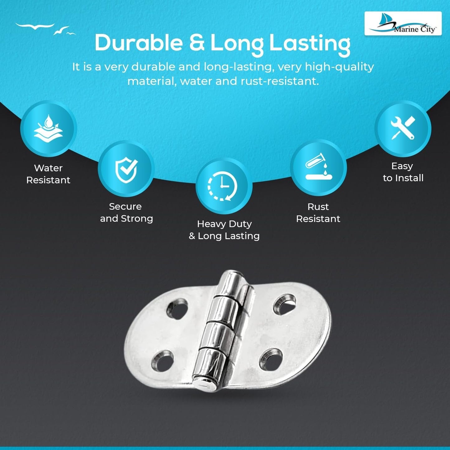 Marine City 316 Stainless Steel D-Shaped Covered Strap Hinge (Pack of 2) MARINE CITY