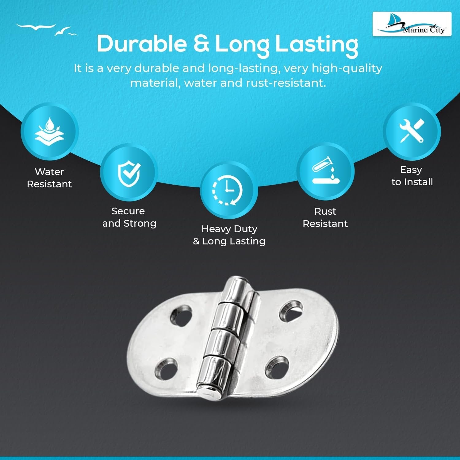 Marine City 316 Stainless Steel D-Shaped Covered Strap Hinge (Pack of 2) MARINE CITY