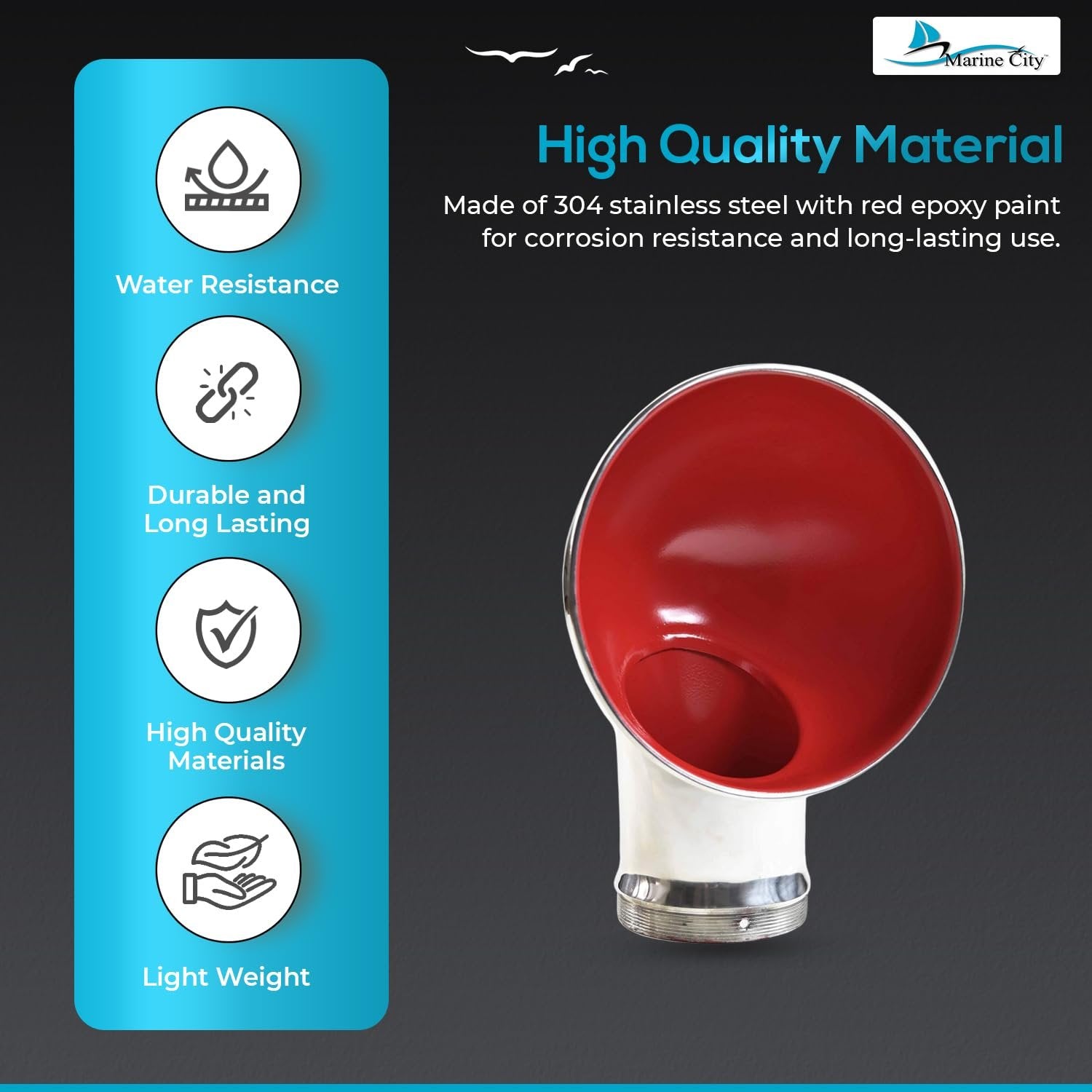Marine City Round Red Cowl Vent – 304 Stainless Steel, 3 & 4 Inches For Boat Marine City