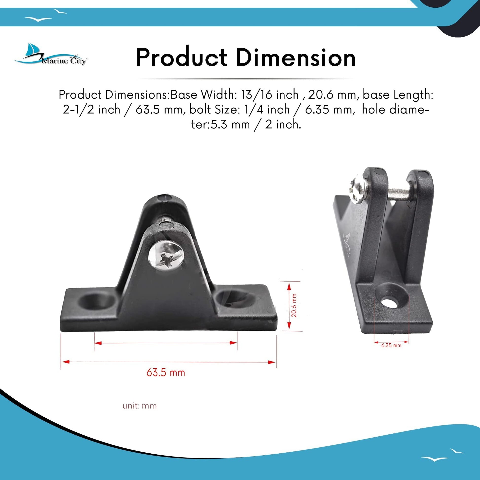Marine City Nylon Bimini Top Deck Hinges Corrosion & Water-Resistant (Pack of 2) Marine City