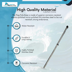 Marine City 32” Flag Stanchion Pole, Stainless Steel with 316 Base, Adjustable