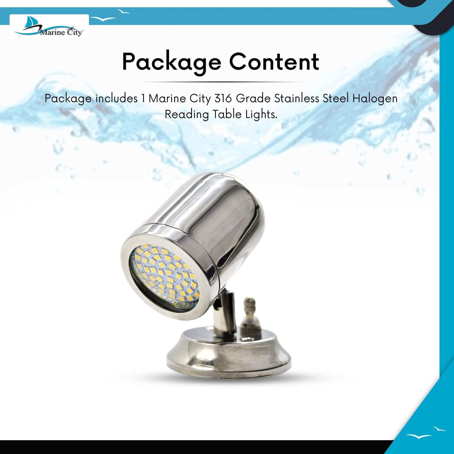 Marine City 316 Stainless Steel Swivel Head Halogen Reading Light – Adjustable