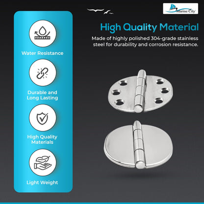 Marine City Stainless Steel Flush 65mm Strap Round Side Hinges w/ Cover (2 Pcs)