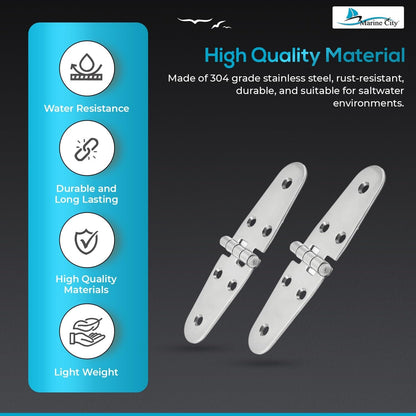 Marine City 304 Stainless Steel Round Door Strap Hinges (5-5/8” × 1.5”) (2 Pcs) Marine City