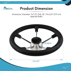 Marine City 13-1/2 inches Boat Stainless Steel Steering Wheel with Black Foam Grip (Diameter: 13-1/2 inches)