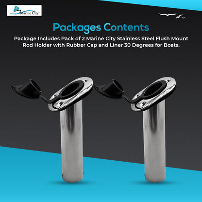 Marine City Fishing Rod Holder Heavy Duty Cast Stainless Steel, 30° Flange Angle