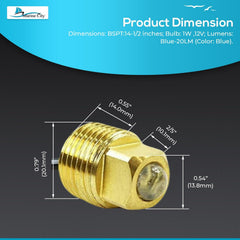 Marine City Brass Drain Plug LED Light – 20 Lumens Waterproof (Pack of 1)