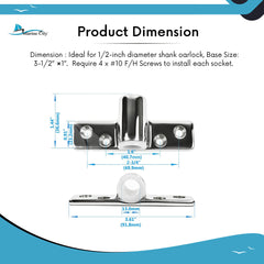 Marine City 316 Stainless-Steel 1/2 Inches Shank Side Mount Rowlock/Oarlock Socket (2 Per Pack)