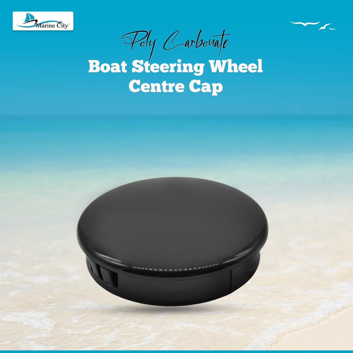MARINE CITY Black 2-1/2” PC Steering Wheel Center Cap High Strength Easy Install Marine City Hardware
